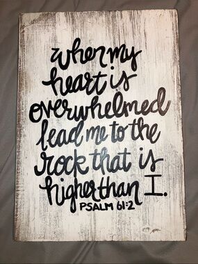 White Rustic Script Psalm 61:2 Wall Art - Black Lettering